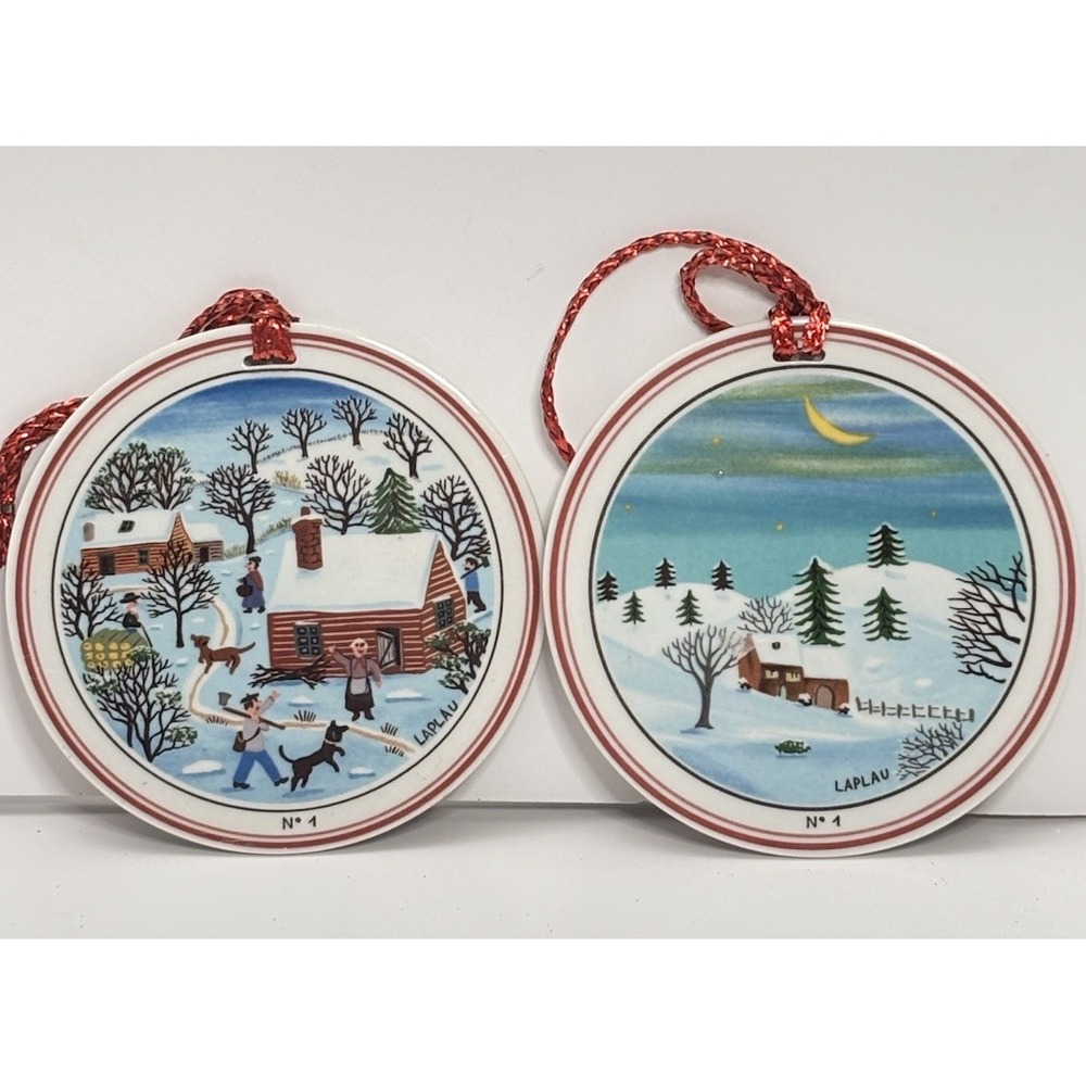 2 VTG Procelain Villeroy & Boch Naif Laplau Christmas Ornament Country Christmas